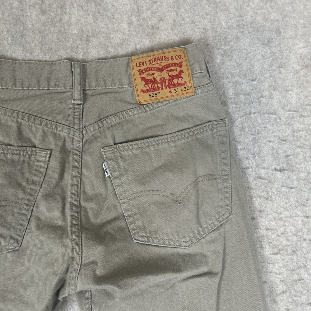 Levis 505 Jeans Mens 31x30 Tan Khaki Denim White Tab Straight Leg Regular Fit - Picture 10 of 10